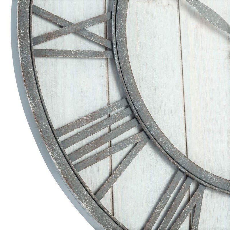 Oldtown Clocks Oldtown Farmhouse Metal & Solid Wood Noiseless Wall Clock (Whitewash, 24-inch) - Image 2